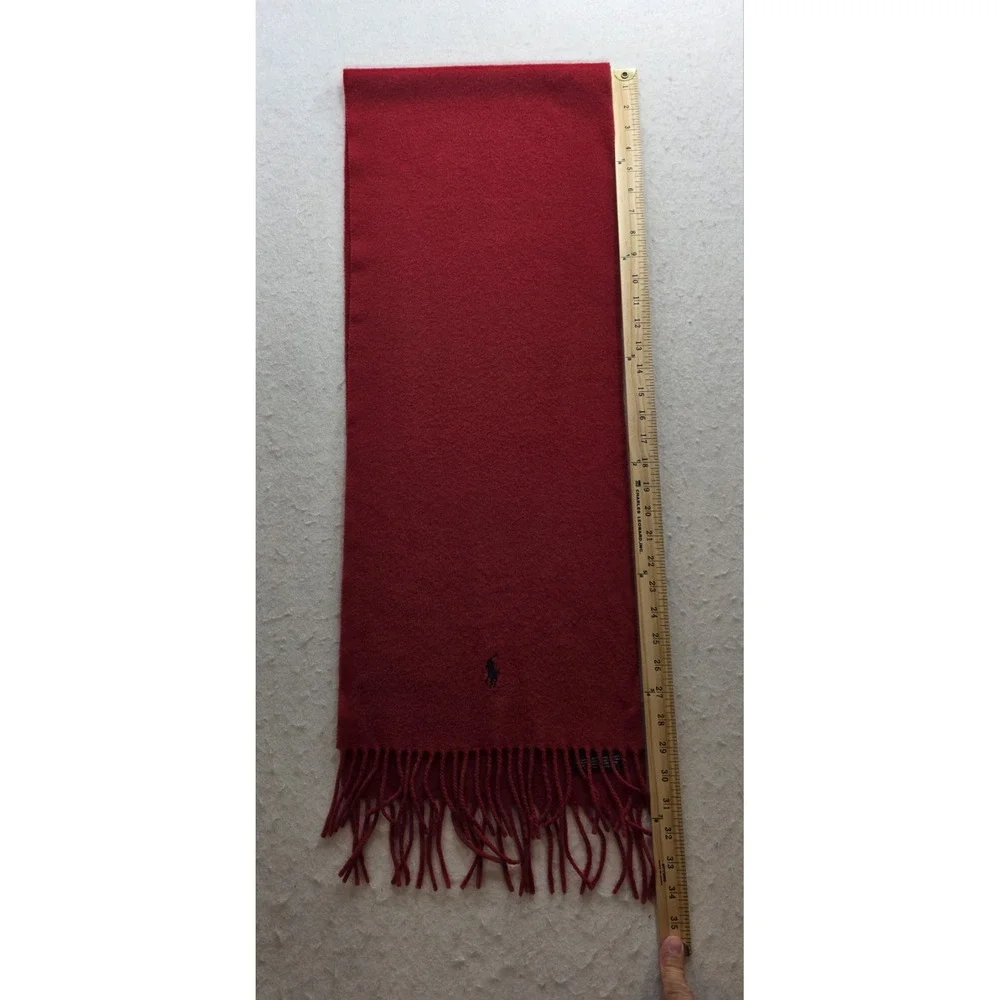 Polo Ralph Lauren Men's Red 100% Lambs Wool Scarf w Fringe